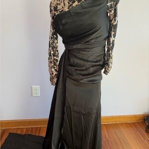 Elegant Black Satin and Bronze Sequin Women's Dress Size XS